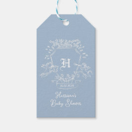 Dusty Blue Monogram Baby Dusche Geschenkanhänger