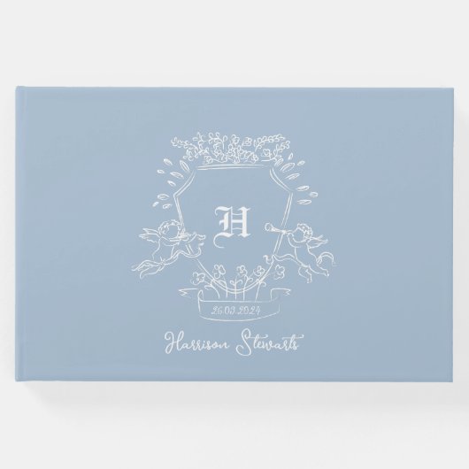 Dusty Blue Monogram Baby Showbook Gästebuch (Vorderseite)