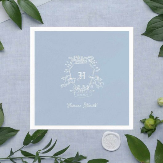 Dusty Blue Monogram Baby Showdusche Napkins Serviette