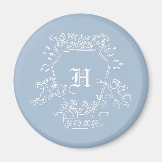 Dusty Blue Monogram Baby Shower Fevor Magnet (Vorne)