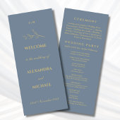 Dusty Blue Monogram Botanical Minimalistisch Weddi Programm