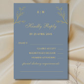 Dusty Blue Monogram Botanical Wedding RSVP Card
