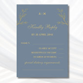 Dusty Blue Monogram Botanical Wedding RSVP Card Karte