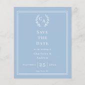 Dusty blue monogram budget wedding Save the Date Flyer (Vorne)