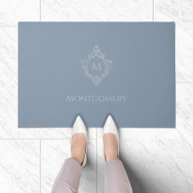 Dusty Blue Monogram Crest Elegant Vintage Silver