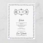 Dusty Blue Monogram Crest Wedding Details Begleitkarte (Vorderseite)