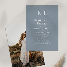 Dusty Blue Monogram Custom Foto Probe Dinner Einladung