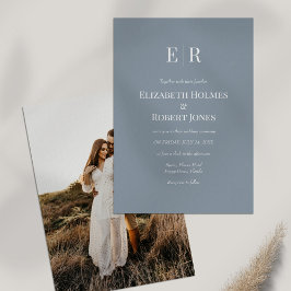 Dusty Blue Monogram Custom Foto Wedding Einladung