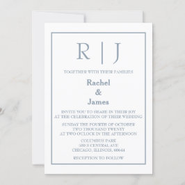 Dusty Blue Monogram Elegant Klassische Minimale Ho Einladung