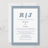Dusty Blue Monogram Elegant Minimal Style Wedding Einladung (Vorderseite)