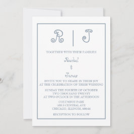 Dusty Blue Monogram Elegant Script Minimal Wedding Einladung