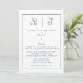 Dusty Blue Monogram Elegant Script Minimal Wedding Einladung (Stehend Vorderseite)