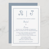 Dusty Blue Monogram Elegant Script Minimal Wedding Einladung (Vorne/Hinten)