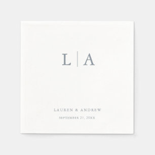 Dusty Blue Monogram Elegant Simple Wedding Napkins Serviette
