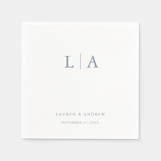 Dusty Blue Monogram Elegant Simple Wedding Napkins Serviette (Vorderseite)