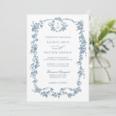 Dusty Blue Monogram Elegant Vintag Frame Wedding Einladung (Stehend Vorderseite)