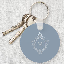 Dusty Blue Monogram Elegant Vintages Wappen Initia Schlüsselanhänger
