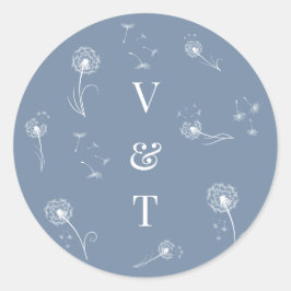 Dusty Blue Monogram Floral Wedding Runder Aufkleber