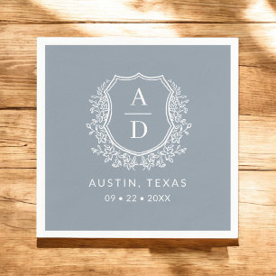 Dusty Blue Monogram Floral Wedding Wappen Serviette