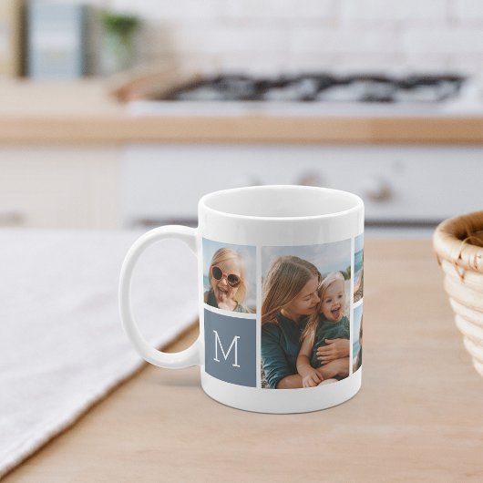 Dusty Blue | Monogram Grid Foto Collage Kaffeetasse