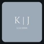Dusty Blue Monogram Initial Minimal Trendy Wedding Quadratischer Aufkleber<br><div class="desc">Printed with monogram initials for couples in custom dusty blue color great for weddings,  engagements,  anniversay etc (which you can edit,  change and personalize) in simple,  elegant design!</div>