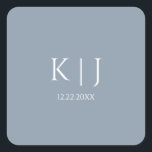 Dusty Blue Monogram Initial Minimal Trendy Wedding Quadratischer Aufkleber<br><div class="desc">Printed with monogram initials for couples in custom dusty blue color great for weddings,  engagements,  anniversay etc (which you can edit,  change and personalize) in simple,  elegant design!</div>