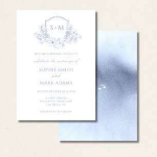 Dusty Blue Monogram Initial Wappen Floral Wedding Einladung