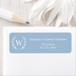 Dusty blue monogram initial wreath return address
