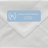 Dusty blue monogram initial wreath return address