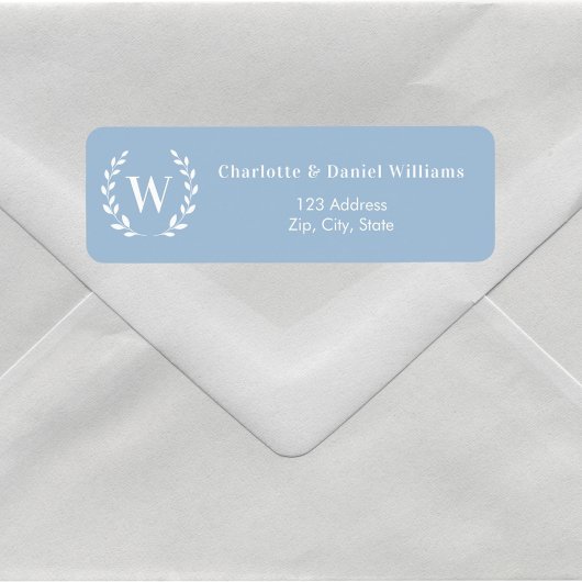 Dusty blue monogram initial wreath return address