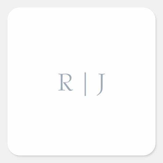 Dusty Blue Monogram Initials Minimale Hochzeit Quadratischer Aufkleber (Vorderseite)