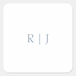 Dusty Blue Monogram Initials Minimale Hochzeit Quadratischer Aufkleber