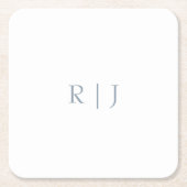 Dusty Blue Monogram Initials Minimale Hochzeit Rechteckiger Pappuntersetzer (Vorderseite)