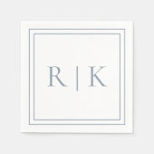 Dusty Blue Monogram Initials Minimale Hochzeit Serviette (Vorderseite)