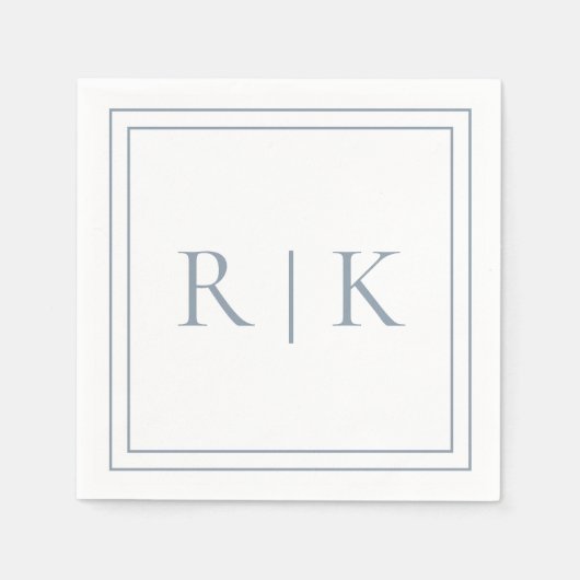 Dusty Blue Monogram Initials Minimale Hochzeit Serviette (Vorderseite)