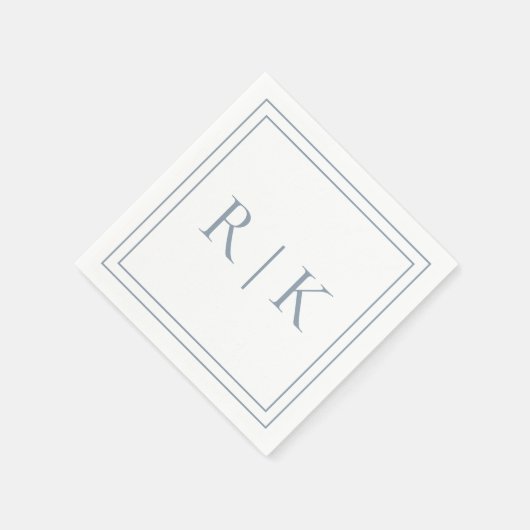 Dusty Blue Monogram Initials Minimale Hochzeit Serviette (Ecke)