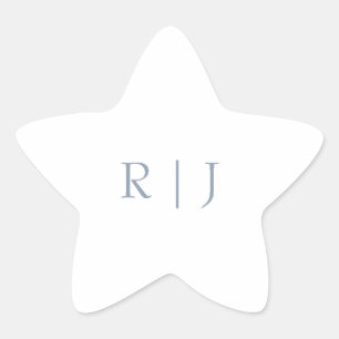 Dusty Blue Monogram Initials Minimale Hochzeit Stern-Aufkleber