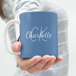 Dusty blue monogram initials name kaffeetasse