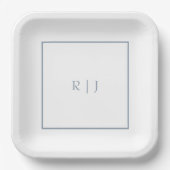 Dusty Blue Monogram Initials Simple Wedding Pappteller (Vorderseite)