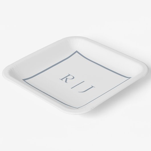 Dusty Blue Monogram Initials Simple Wedding Pappteller (Gewinkelt)