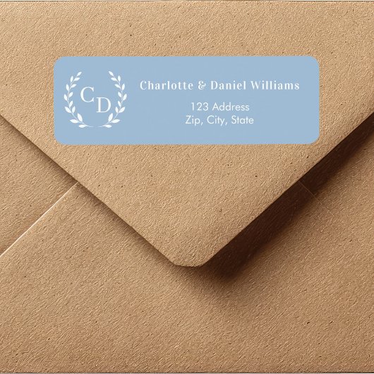 Dusty blue monogram initials wreath return address