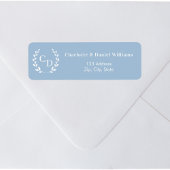 Dusty blue monogram initials wreath return address