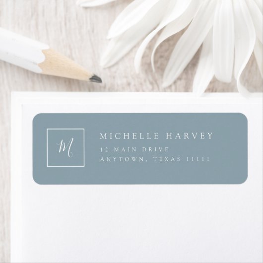 Dusty Blue Monogram Modern Return Address Label (Insitu)