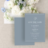 Dusty Blue Monogram Modern Script Save the Date Einladung