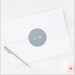 Dusty Blue Monogram Modern Wedding Runder Aufkleber<br><div class="desc">Minimalist and modern design.</div>