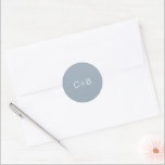 Dusty Blue Monogram Modern Wedding Runder Aufkleber<br><div class="desc">Minimalist and modern design.</div>