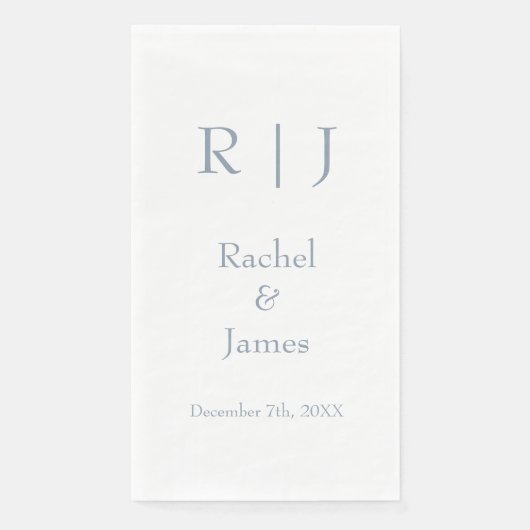 Dusty Blue Monogram Name Einfache Minimale Hochzei Serviette (Vorderseite)