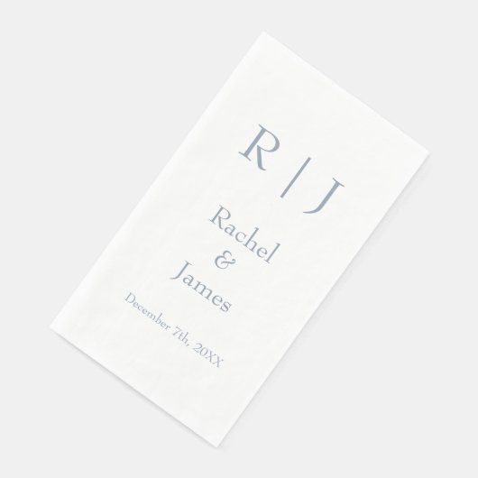 Dusty Blue Monogram Name Einfache Minimale Hochzei Serviette (Ecke)