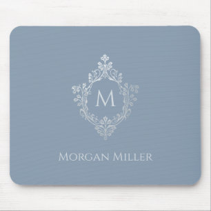 Dusty Blue Monogram Name Elegantes Vintages Wappen Mousepad