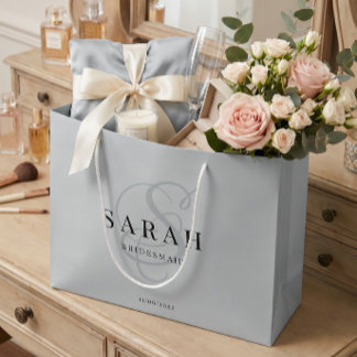 Dusty Blue Monogram Personalisiert Bridesmaid Große Geschenktüte